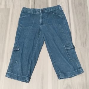 Living Planet Womens Capri Cargo Jeans Blue Size 6‎ Utility Pockets